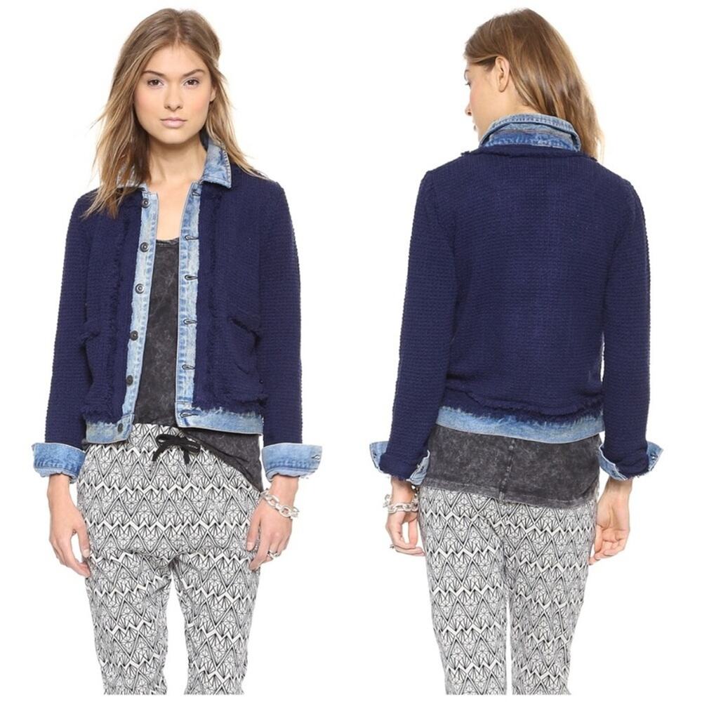 Scotch & Soda Navy Blue Boucle Tweed Knitted Denim Jacket 1 / S